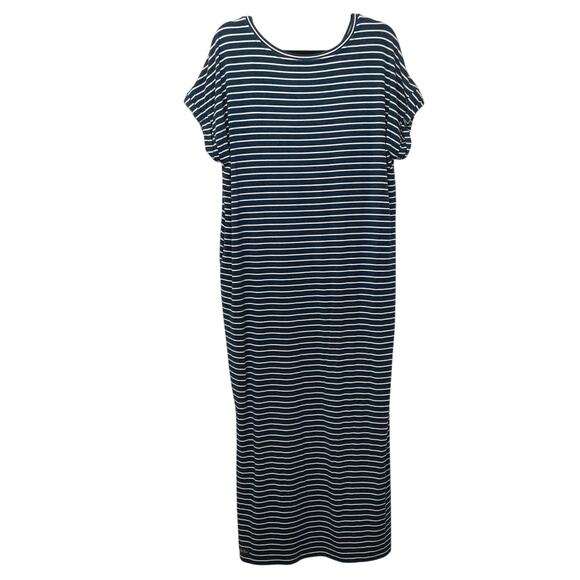 Matilda Jane Set Sail Maxi Dress Teal White Nautical Stripe Womens L Jersey Knit - Picture 3 of 9